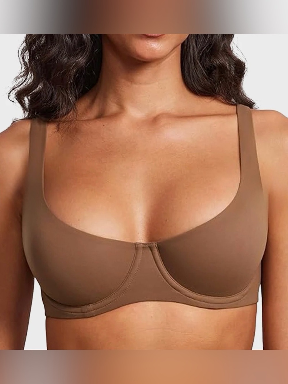 SheCurve Underwire Support Seamless Unlined Balconette Bra in Brown 36DDD